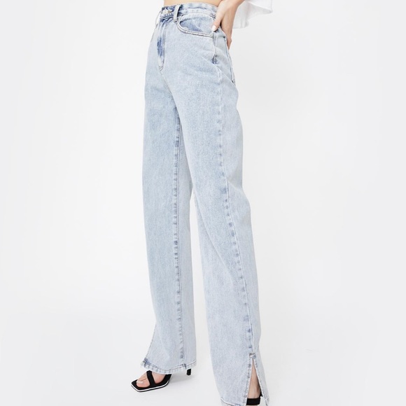 Dolls Kill Denim - side slit hem bleach wash jeans || DOLLS KILL